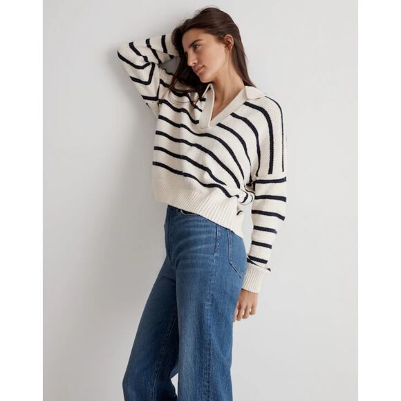 Madewell Dedham Polo Sweater In Stripe Size Small - Picture 1 of 9